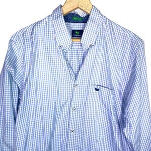 Ferrioni Blue And White Check Plaid Cotton Button Down Long Sleeve Shirt